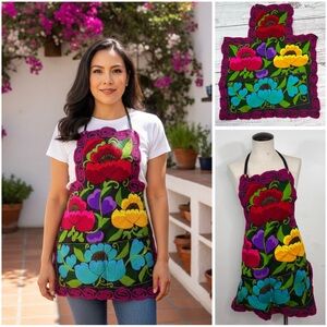 Mexican Embroidered Colorful Zinacantan Floral Artisan Apron